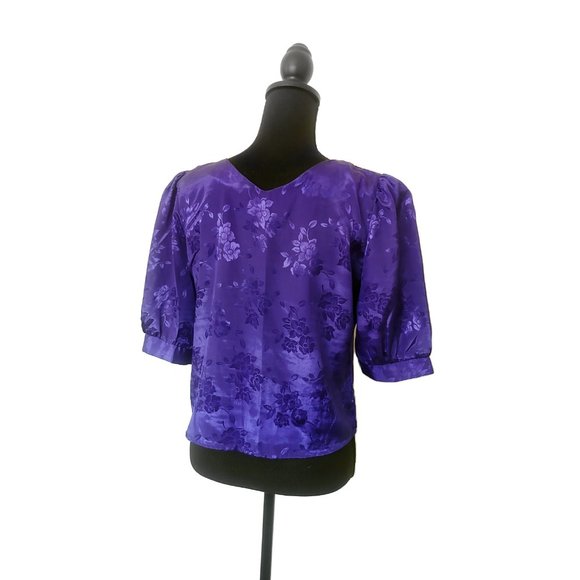 Vintage Royal Purple 1980s Blouse - Picture 4 of 13
